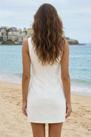 Load image into Gallery viewer, Ivory Boat Neck Bodycon Ruched Short Graduation Dress with Buttons