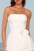 Load image into Gallery viewer, Ivory Strapless Tiered A Line Midi Bridal Shower Dress with Sash