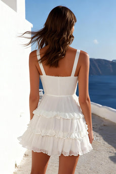 Ivory A Line Tiered Thick Straps Short Graduation Dress