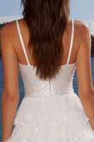 Load image into Gallery viewer, Sparkly Ivory Sequin A Line Tiered Short Graduation Dress