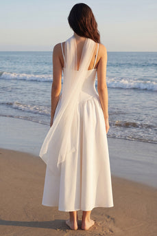 Ivory A Line Neck Scarf Long Wedding Reception Dress