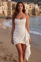 Load image into Gallery viewer, Ivory Ruched Strapless Bodycon Short Graduation Dress with Side Cape