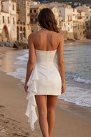 Load image into Gallery viewer, Ivory Ruched Strapless Bodycon Short Graduation Dress with Side Cape