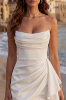 Load image into Gallery viewer, Ivory Ruched Strapless Bodycon Short Graduation Dress with Side Cape