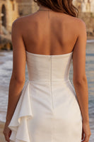 Load image into Gallery viewer, Ivory Ruched Strapless Bodycon Short Graduation Dress with Side Cape