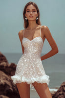 Load image into Gallery viewer, Sparkly Ivory Bodycon Ruffled Short Sequin Graduation Dress