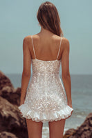 Load image into Gallery viewer, Sparkly Ivory Bodycon Ruffled Short Sequin Graduation Dress