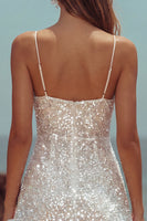 Load image into Gallery viewer, Sparkly Ivory Bodycon Ruffled Short Sequin Graduation Dress
