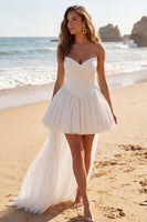 Load image into Gallery viewer, Ivory Sweetheart A Line Short Bridal Shower Dress with Cape