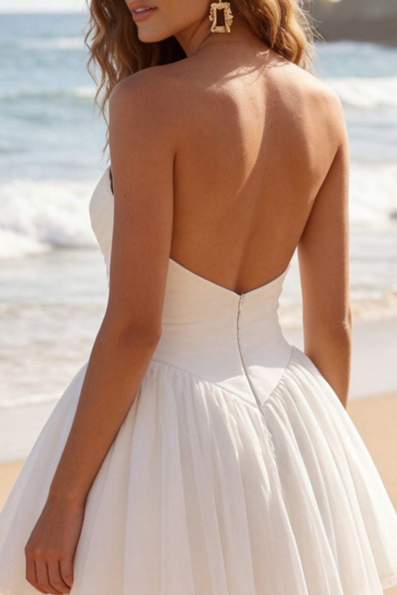 Load image into Gallery viewer, Ivory Sweetheart A Line Short Bridal Shower Dress with Cape