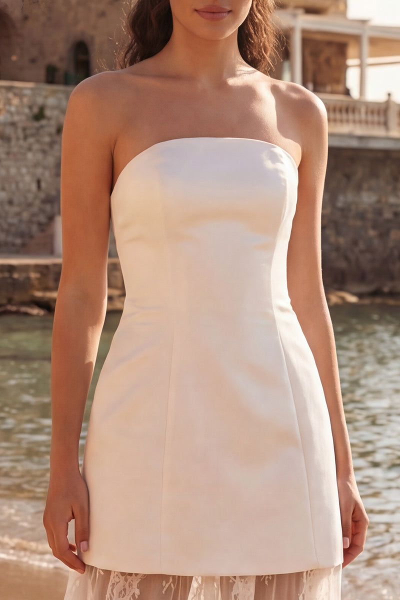 Load image into Gallery viewer, Ivory Strapless Sheath Long Wedding Reception Dress with Lace
