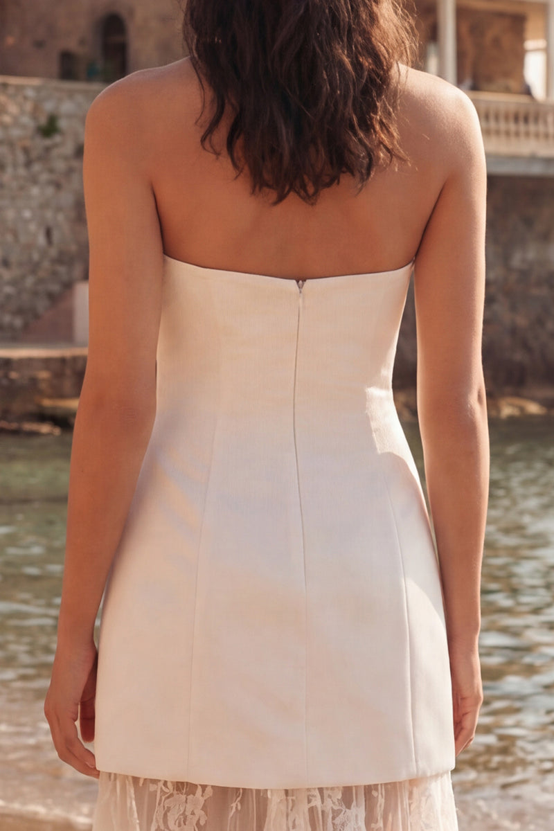 Load image into Gallery viewer, Ivory Strapless Sheath Long Wedding Reception Dress with Lace