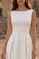Load image into Gallery viewer, Ivory Boat Neck A Line Midi Bridal Shower Dress with Lace