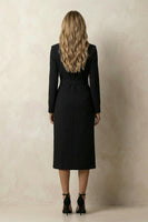 Load image into Gallery viewer, Black Peak Lapel Midi Bodycon Work Dress with Belt
