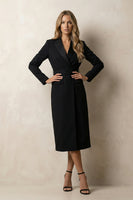 Load image into Gallery viewer, Black Peak Lapel Midi Bodycon Work Dress with Belt