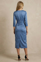 Load image into Gallery viewer, Twilight Round Neck Satin Midi Bodycon Work Dress with Slit