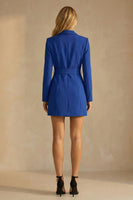 Load image into Gallery viewer, Royal Blue Bodycon Peak Lapel Short Work Dress with Pockets