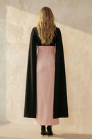 Load image into Gallery viewer, Black and Pink V Neck Sheath Corset Long Work Dress with Slit