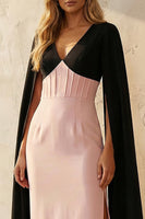 Load image into Gallery viewer, Black and Pink V Neck Sheath Corset Long Work Dress with Slit