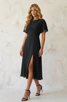 Load image into Gallery viewer, Black A Line Chiffon Pleated Midi Work Dress with Slit