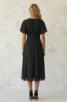 Load image into Gallery viewer, Black A Line Chiffon Pleated Midi Work Dress with Slit
