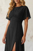 Load image into Gallery viewer, Black A Line Chiffon Pleated Midi Work Dress with Slit