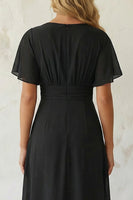 Load image into Gallery viewer, Black A Line Chiffon Pleated Midi Work Dress with Slit