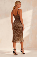 Load image into Gallery viewer, Khaki Leopard Pencil Thick Straps Midi Work Dress
