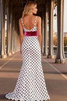 Load image into Gallery viewer, Black and White Mermaid Polka Dots Long V-Neck Prom Dress with Slit