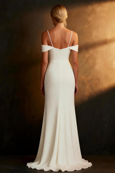White Satin Mermaid Cold Shoulder Floor Length Rehearsal Dinner Dress
