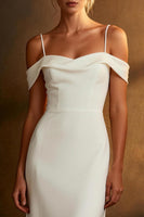 Load image into Gallery viewer, White Satin Mermaid Cold Shoulder Floor Length Rehearsal Dinner Dress