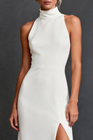 Load image into Gallery viewer, White Mermaid High Neck Floor Length Satin Rehearsal Dinner Dress with Slit