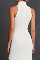 Load image into Gallery viewer, White Mermaid High Neck Floor Length Satin Rehearsal Dinner Dress with Slit