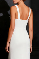 Load image into Gallery viewer, White Satin Mermaid Thick Straps Sweep train Rehearsal Dinner Dress with Slit
