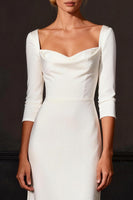 Load image into Gallery viewer, White Satin Sweep Train Mermaid Rehearsal Dinner Dress with Sleeves