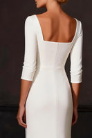 Load image into Gallery viewer, White Satin Sweep Train Mermaid Rehearsal Dinner Dress with Sleeves