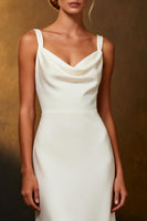 Load image into Gallery viewer, White Satin Mermaid Cowl Neck Sweep Train Rehearsal Dinner Dress