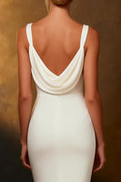 Load image into Gallery viewer, White Satin Mermaid Cowl Neck Sweep Train Rehearsal Dinner Dress