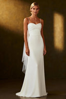 Load image into Gallery viewer, White Mermaid Spaghetti Straps Long Rehearsal Dinner Dress with Streamer