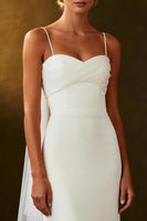 Load image into Gallery viewer, White Mermaid Spaghetti Straps Long Rehearsal Dinner Dress with Streamer