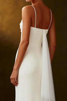 Load image into Gallery viewer, White Mermaid Spaghetti Straps Long Rehearsal Dinner Dress with Streamer
