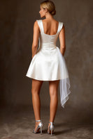 Load image into Gallery viewer, White A Line Short Satin Bridal Shower Dress with Streamer