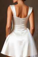Load image into Gallery viewer, White A Line Short Satin Bridal Shower Dress with Streamer