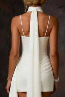 Load image into Gallery viewer, White Satin Corset Ruched Bodycon Short Bridal Shower Dress with Streamer