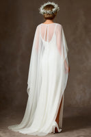 Load image into Gallery viewer, White Chiffon Spaghetti Straps Mermaid Floor Length Rehearsal Dinner Dress with Cape