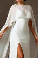 Load image into Gallery viewer, White Chiffon Spaghetti Straps Mermaid Floor Length Rehearsal Dinner Dress with Cape
