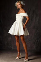 Load image into Gallery viewer, White Off The Shoulder Ruched A Line Short Corset Bridal Shower Dress