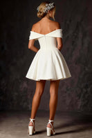 Load image into Gallery viewer, White Off The Shoulder Ruched A Line Short Corset Bridal Shower Dress