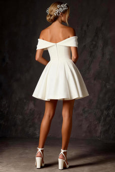 White Off The Shoulder Ruched A Line Short Corset Bridal Shower Dress