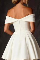 Load image into Gallery viewer, White Off The Shoulder Ruched A Line Short Corset Bridal Shower Dress